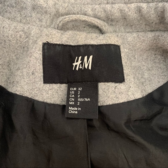 H&M Grey Wool Women’s Peacoat Size 2 - Picture 3 of 4